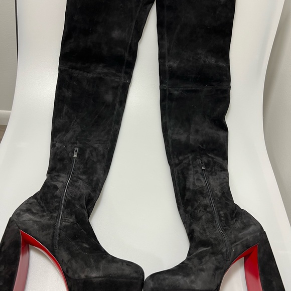 Christian Louboutin Movida Suede 130mm Platform Boots Black Women’s EU 38/US 8 - Picture 2 of 11